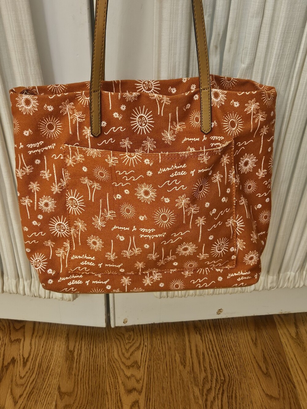 Women’s Orange Canvas Tote Bag with White Summer Print